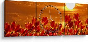 Obraz kwitnącego pola z tulipanami (z zegarem) (90x30 cm)