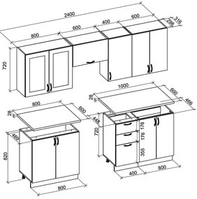 Klasyczne meble kuchenne 240 cm granatowy + biały W1-Z96