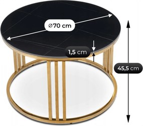 Stolik Kawowy Ceramiczny KORIN 70 cm Czarny Marmur/Złoty Glamour Nowoczesny