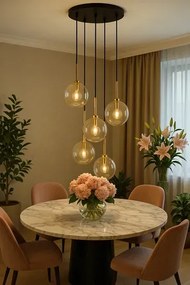 Lampa z wiszącymi beżowymi kulamo R1-H58