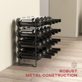 HOMCOM 4-poziomowy Regał na Wino, wolnostojący dla 16 butelek, Metal, Czarny