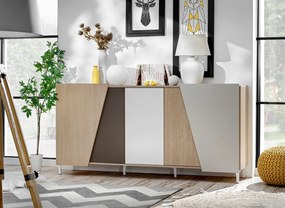 Komoda VISTE 180 dąb/beżowa/biały połysk FURNIVAL