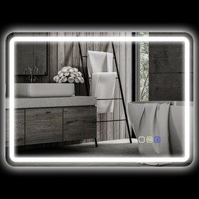 HOMCOM Lustro łazienkowe z oświetleniem LED, matą przeciwmgłową, 3 regulowanymi kolorami, 700 x 900 mm, Kolor srebrny