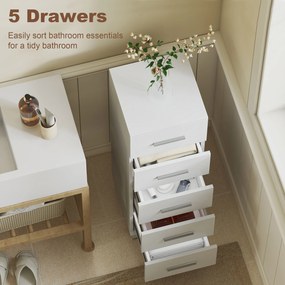 HOMCOM Szafka łazienkowa Wąska szafka z 5 szufladami do łazienki 30 x 30 x 95 cm Biały | Aosom PL