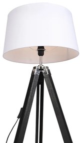 Lampa podłogowa czarna klosz lniany biały 45 cm - TripodPrzemysłowy Oswietlenie wewnetrzne