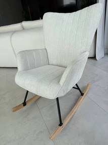 Fotel wypoczynkowy bujany do salonu, sypialni, jasny beż tkanina strukturalna, FW7