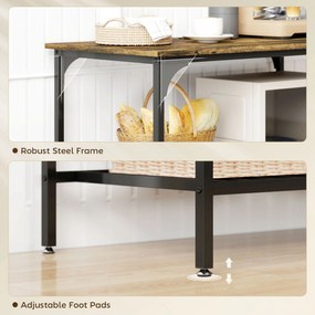 HOMCOM Regał kuchenny, 3-poziomowy regał kuchenny ze stalową ramą, Rustykalny-Brąz+Czarny