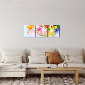 Obraz - Kwiaty, malarstwo (z zegarem) (90x30 cm)