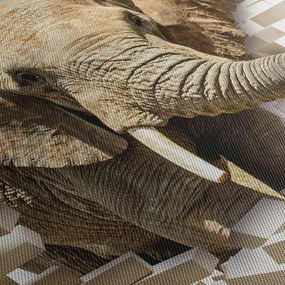 Obraz - słoń taranujący ścianę (170x50 cm)