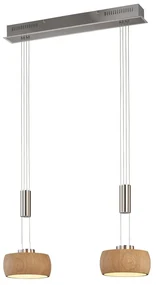 Lampa wisząca LED w kolorze srebra ze ściemniaczem i drewnianym kloszem Shine-wood – Fischer & Honsel