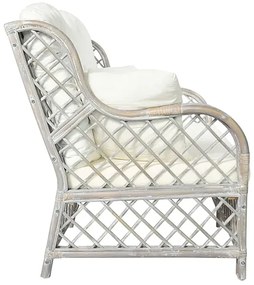 2-osobowa szara sofa rattanowa z lnianą tapicerką T1-E67