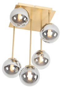Plafon / Lampy sufitowe art deco złoty 5-źródeł światła z przydymionym szkłem - Athens Rustykalny / Vintage Oswietlenie wewnetrzne
