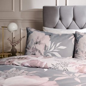 Różowo-szara pościel dwuosobowa 230x220 cm Dramatic Floral – Catherine Lansfield