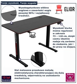 Czarne biurko regulowane elektrycznie z LED RGB G0-N74