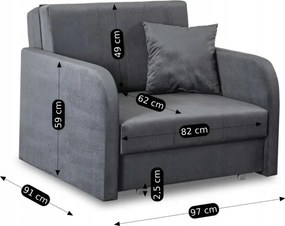Fotel do Spania VERO Rozkładany Jednoosobowy Amerykanka Szary Nowoczesny