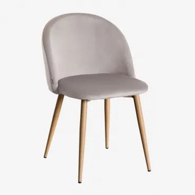 Zestaw 2 Tapicerowanych Krzeseł Jadalnianych Z Aksamitu Kana Gris Topo & Natural Wood - Sklum