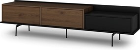 Szafka RTV Zenar 200 cm z metalowymi nogami i szufladą - orzech elegant / czarny