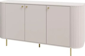 Komoda Opunio 3-drzwiowa z półkami – nowoczesna komoda do salonu beż piaskowy / dąb cremona / dąb dunin, metalowe nogi