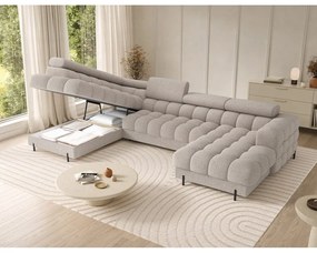 Beżowy rozkładany narożnik z materiału bouclé (lewostronny/w kształcie litery U) Feraria – ELTAP