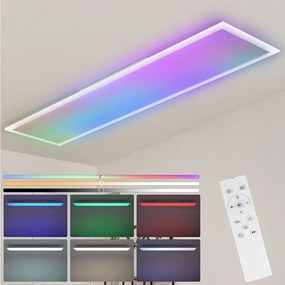 NETTLIFE Lampa sufitowa LED 120 x 30 cm Ściemnialna, Długie podświetlenie RGB, Płaskie zmiany kolorów z pilotem 36 W