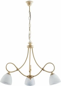 Dallas żyrandol 3 światła, kość słoniowa lakierowane żelazo, stare złoto, klosze alabastrowe Ø13 cm