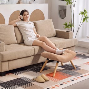 HOMCOM Nowoczesny podnóżek z pokryciem z polaru i nogami z drewna, tapicerowany, do salonu, sypialni, korytarza, Brązowy