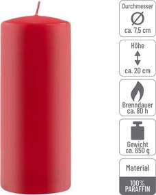 Zestaw świec słupkowych, 20 cm, Ø 7,5 cm, czerwona, 2 szt