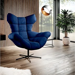 SENSI Fotel Relax z obrotem 360° i funkcją kołysania – Poduszka z pianki Lux, Niebieski, 104x46x119 cm