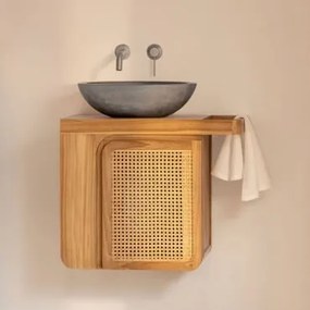 Zestaw Wiszących Mebli Łazienkowych 60x40 Cm Z Drewna Tekowego Georgy Drewno Tekowe & Okrągły Szary Cement Ø40 Cm Tarsis & Bezlusterkowiec & Szczotkow