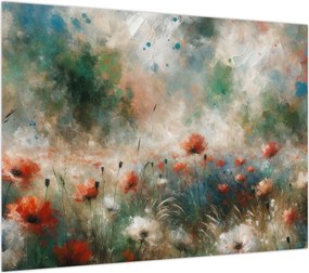 Obraz na szkle – Abstrakcja pola z makami (70x50 cm)