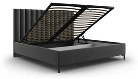 Ciemnoszare tapicerowane łóżko dwuosobowe ze schowkiem i stelażem 200x200 cm Casey – Mazzini Beds
