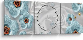 Obraz - 3D niebieskie kwiaty (z zegarem) (90x30 cm)