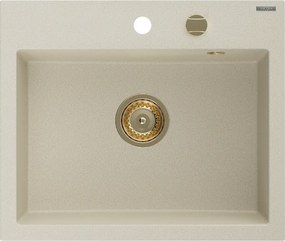 Mexen Oscar zlewozmywak granitowy 1-komorowy 580 x 490 mm, beżowy, syfon złoty - 6519581000-69-G