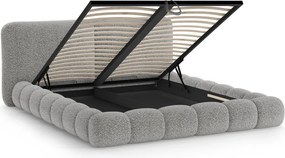 Szare tapicerowane łóżko dwuosobowe ze schowkiem ze stelażem 180x200 cm Solange – Micadoni