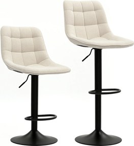 HOMCOM Nowoczesne Krzesło Barowe, Zestaw 2 Krzeseł Barowych Obracających się z Oparciem, Regulowana Wysokość, z Podnóżkiem, Wyściełane, Beżowe