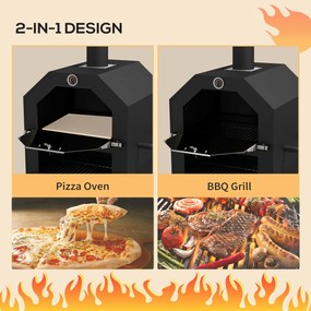 Outsunny Piekarnik do Pizzy 2w1 Kamień do Pizzy Pojemnik na Popiół Termometr Czarny | Aosom PL
