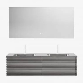 Zestaw Wiszących Mebli Łazienkowych 160x50 Cm Z Drewna Z Wbudowanymi Umywalkami Noura Nickel & Prostokątny Led I Przeciwmgielny 160x75 Cm Riben -