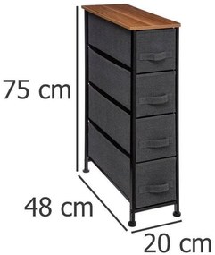 Regał łazienkowy z 4 szufladami tekstylnymi, 48x20x75 cm