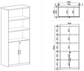 Szafa dwudrzwiowa z półkami MIRELLI, 800 x 400 x 1800 mm, brzoza