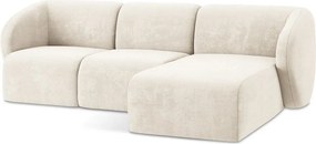 Beżowy narożnik z tkaniny szenilowej (prawostronny/z szezlongiem) Lani – Makamii