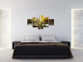 Obraz - Wodospady w jesiennym krajobrazie, żółty (125x70 cm)