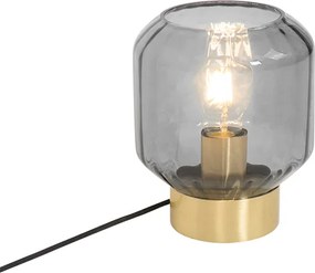 Nowoczesna lampa stołowa mosiądz z dymionym szkłem - Stiklo