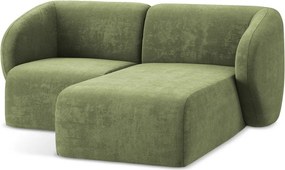Zielony narożnik z tkaniny szenilowej (prawostronny/z szezlongiem) Lani – Makamii