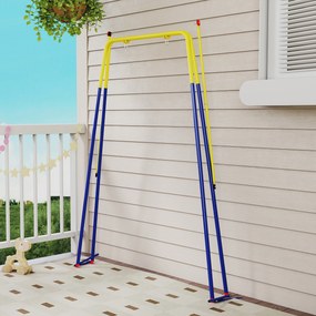 AIYAPLAY Składany stojak na huśtawkę, z ramą w kształcie litery A, 2 haki, 4 kotwy gruntowe, dla dzieci od 9 miesięcy do 8 lat, 128x155x157 cm, niebieski | Aosom PL