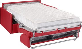 Kanapa 2-osobowa rozkładana typu express z czerwonej ekoskóry z siedziskiem z pianki z pamięcią kształtu - Powierzchnia 120 cm - Materac 22 cm z siedziskiem z pianki z pamięcią kształtu CALIFE