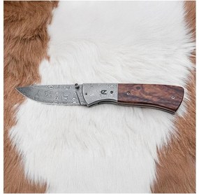 Damasceński nóż składany 8 cm ironwood