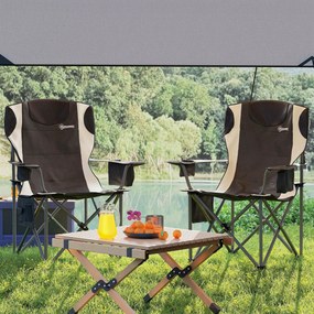 Outsunny Zestaw 2 Składanych Krzeseł Kempingowych z Podłokietnikami, Uchwytem na Napój i Chłodziarką, Czarne