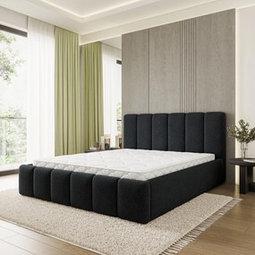 Masseno Łóżko Tapicerowane ATTORA z pojemnikiem na pościel 140x200 cm - Czarny, QUELLE 100