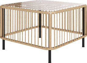 Outsunny Stół ogrodowy Polyrattan, 65 x 65 x 43 cm, odporny na warunki atmosferyczne kwadratowy z blatem ze szkła kolor naturalny