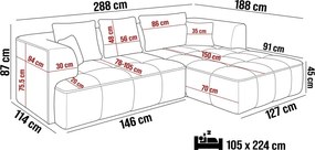Narożnik ALBIO S Prawostronny z elektryczną regulacją siedziska, funkcja spania, wolnostojący w tkaninie EDEN 17 WERSAL